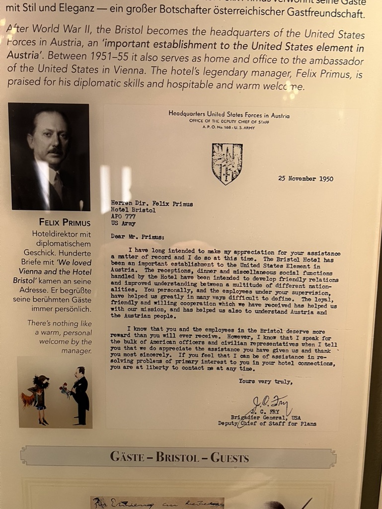 The Bristol, still keeping the 1950 letter to Felix Primus on the wall