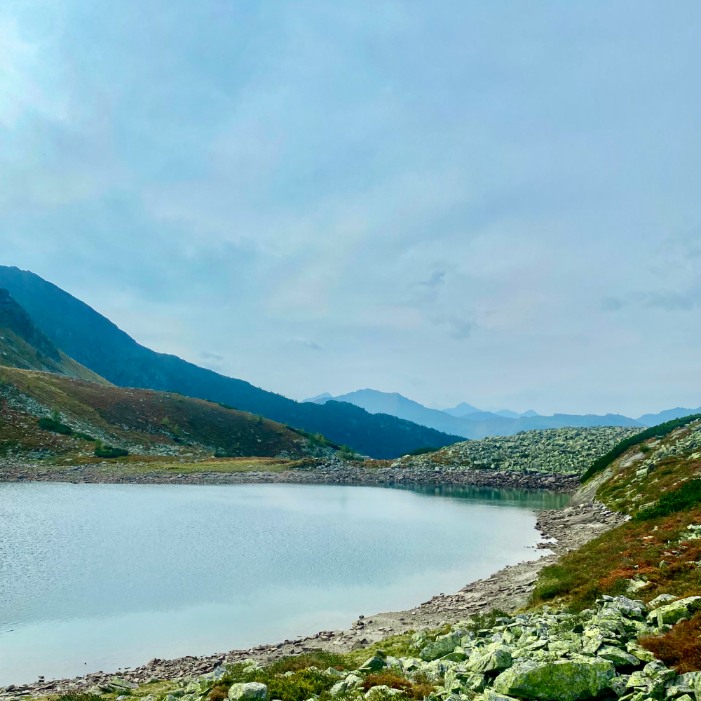 A tarn below the ridge, the water still cold in September