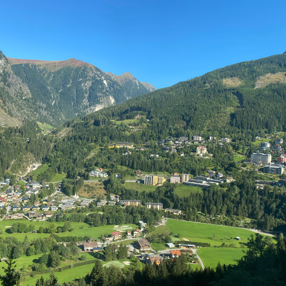 The valley from above, the spa town stacked up the slope