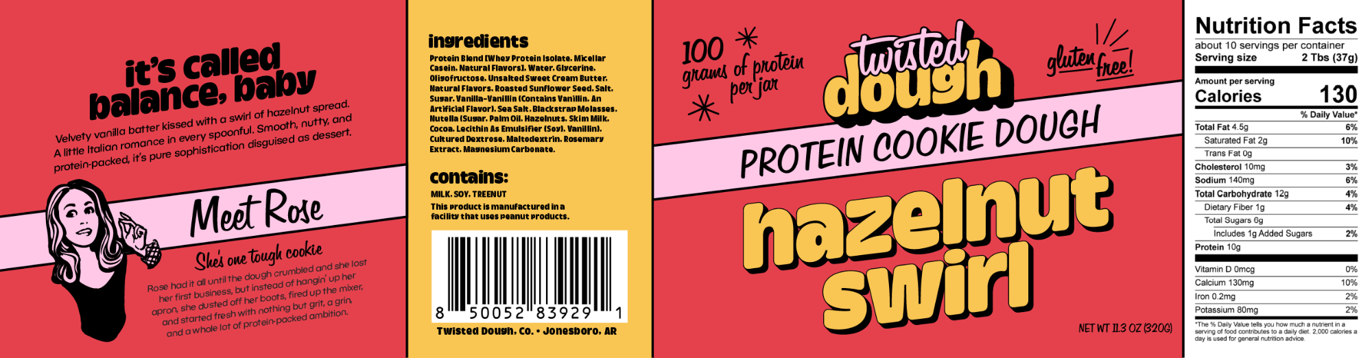 Hazelnut Swirl label, flat artwork across all four panels